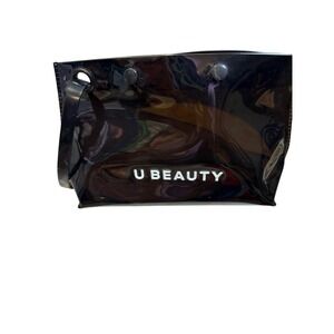 U Beauty Black Clear PVC Makeup Bag Travel Pouch Wristlet Snap Closure Logo